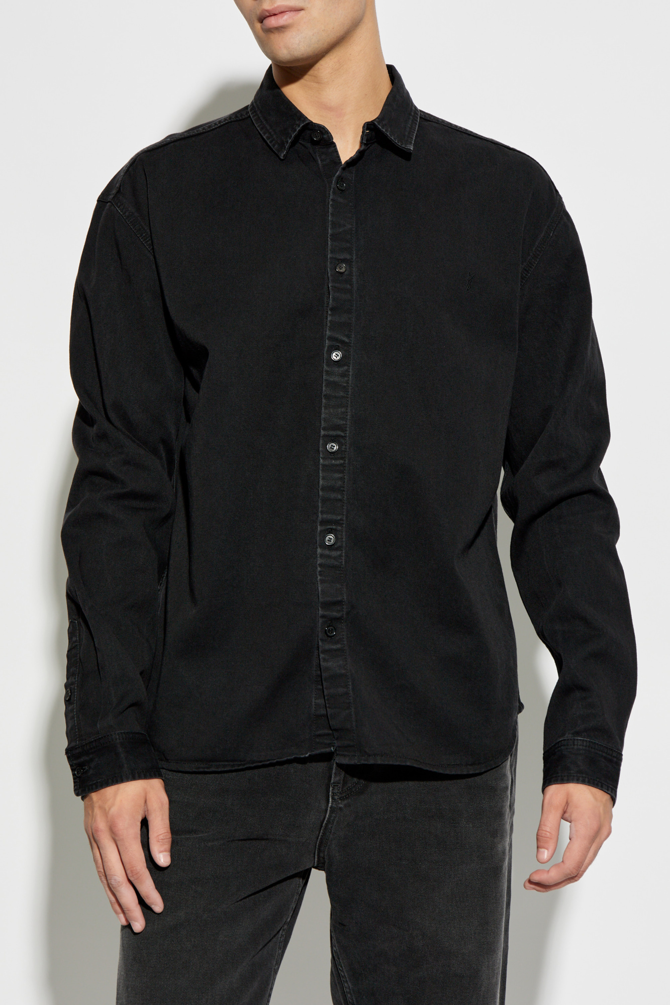 SAINT LAURENT デニムシャツ ブラック Saint Laurent Denim shirt with embroidered logo | Men's | Vitkac